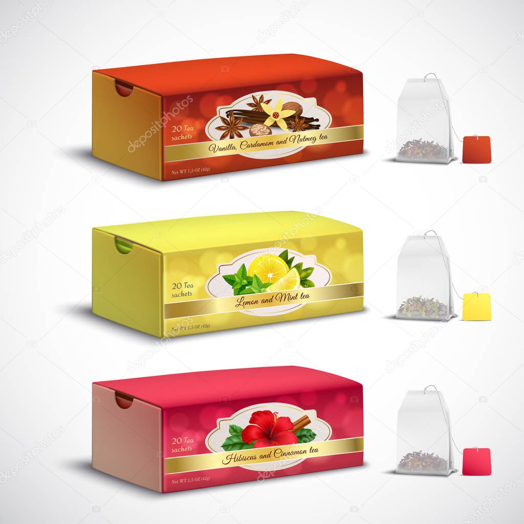 Tea Bags Packaging Realistic Set 