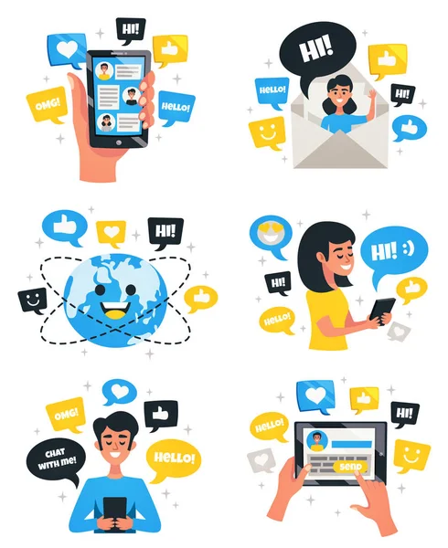 Chat Composiciones de Comunicación Conjunto de iconos — Vector de stock