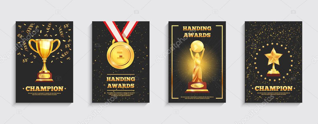 Award Gold Trophy Posters Set 