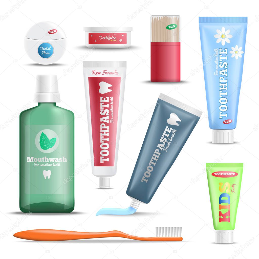 Dental Care Products Realistic Set