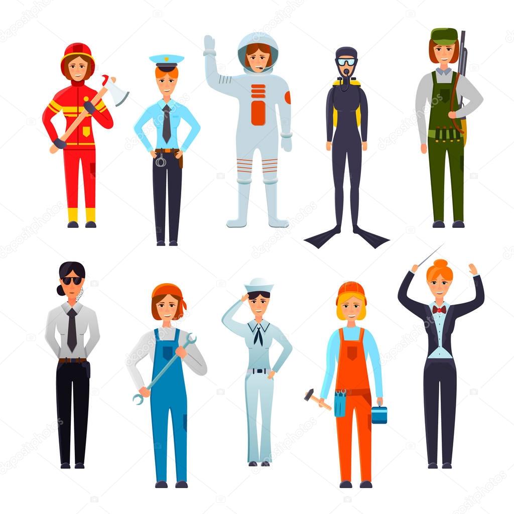 Women Professions Flat Characters Set 