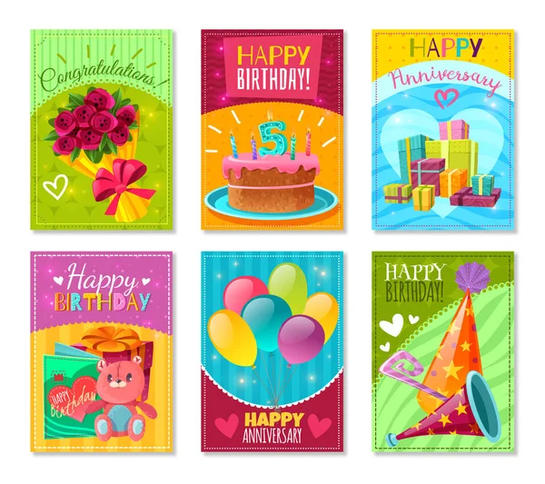 Happy Birthday Greeting Cards — Stock Vector