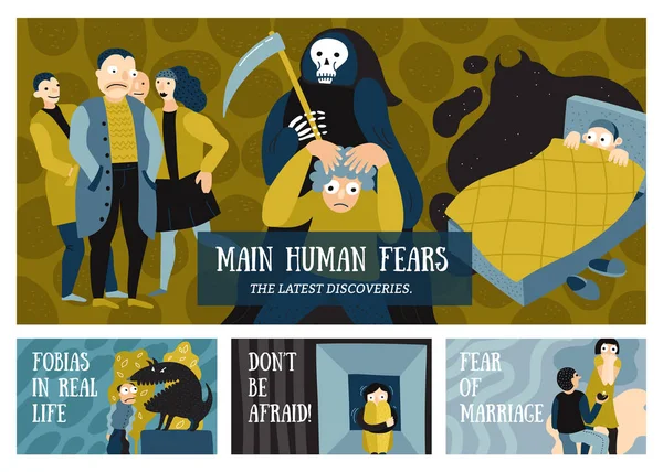 Set de Banners Horizontales de Miedos Humanos — Vector de stock