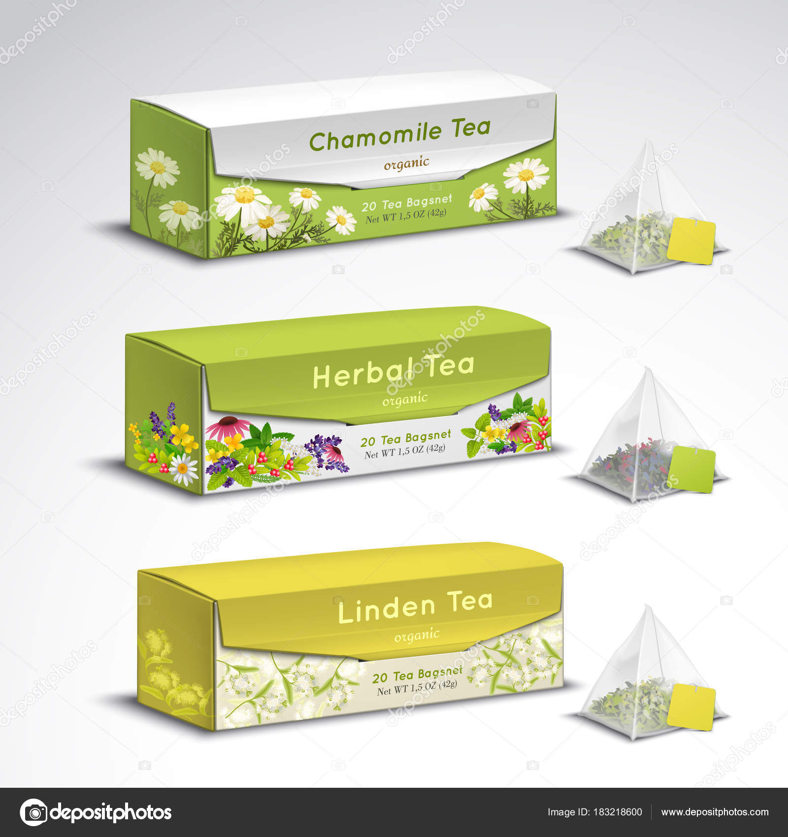 Tea Bags Packaging Realistic Set Stock Vector Image by ©macrovector