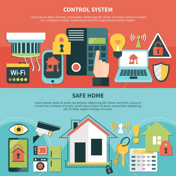 Control System Safe Home Banners — Stock Vector