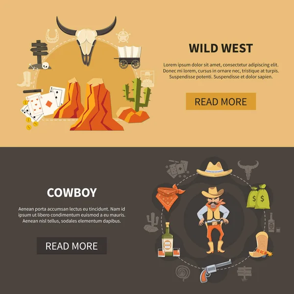 Wild West Horizontal Banners — Stock Vector