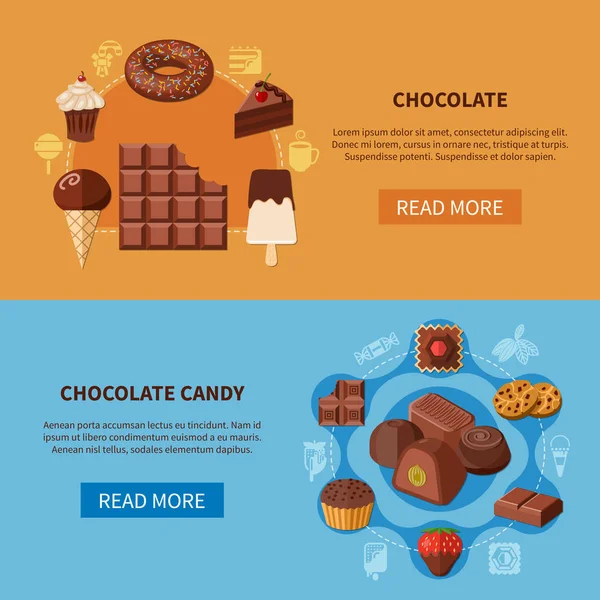 Productos de chocolate Banners planos — Vector de stock