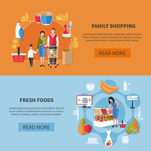 Баннеры Family Shopping Supermarket — стоковый вектор