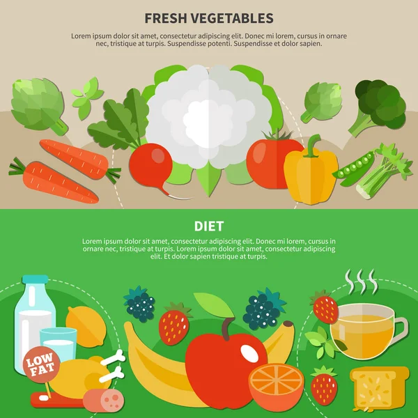 Healthy Eating Flat Composition Set — Stock Vector