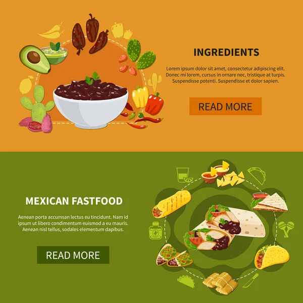 Panji Horisontal Makanan cepat saji Meksiko - Stok Vektor