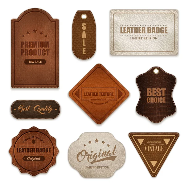 Realistic Leather Badges Labels Collection — Stock Vector