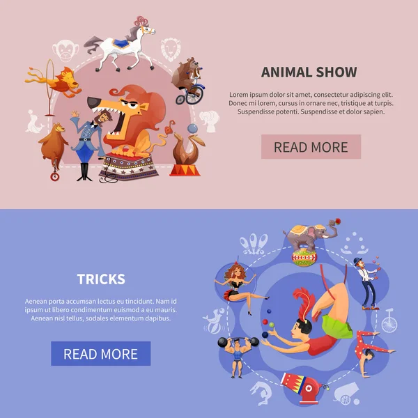 Set di banner colorati per cartoni animati Circus — Vettoriale Stock