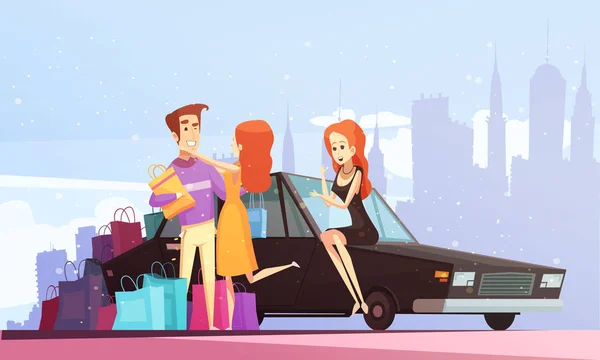Shopping Cartoon City Background — Stock Vector