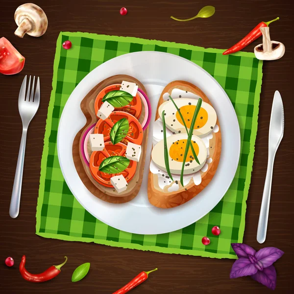 Sandwiches auf Teller rustikale Illustration — Stockvektor