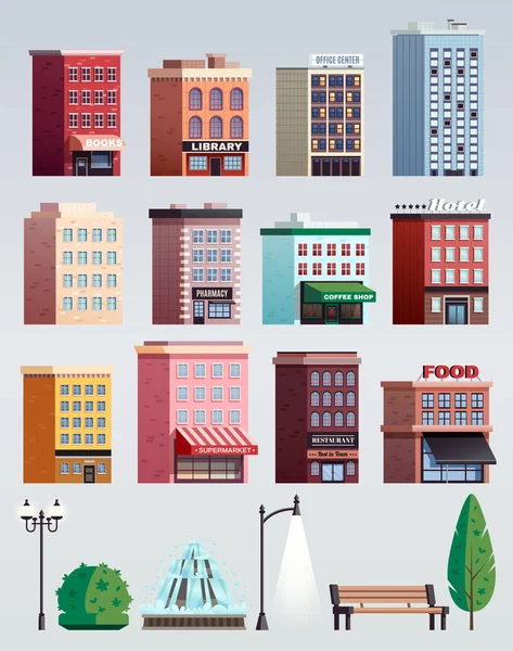 City Street elementen gebouwen Set — Stockvector