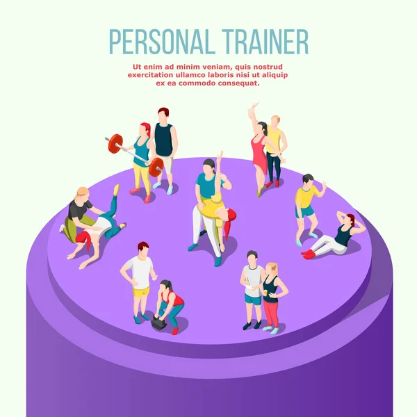 Personal Trainer Composição Isométrica —  Vetores de Stock