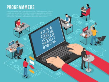 Programcılar izometrik kavramsal kompozisyon çalışmak 