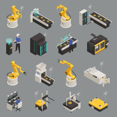 Akıllı sanayi izometrik Icons Set