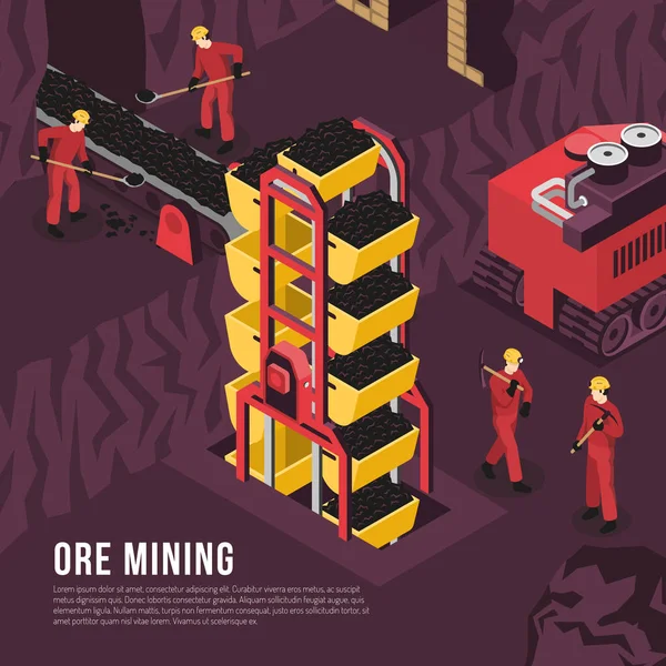 鉱石鉱山プロセス アイソメ図 — ストックベクタ
