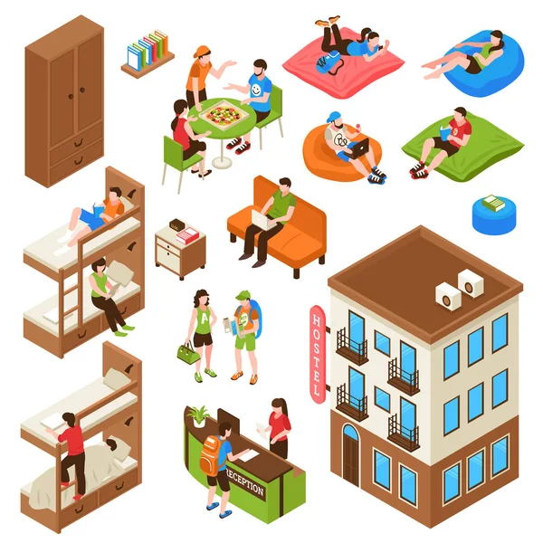 Auberge Isometric Icônes Set — Image vectorielle