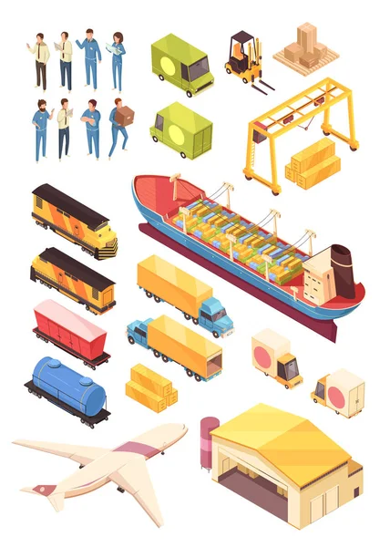Isometrisches Set für die Logistikbranche — Stockvektor