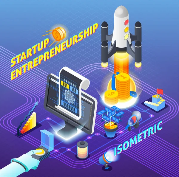 Startup Imprenditorialità Composizione isometrica — Vettoriale Stock