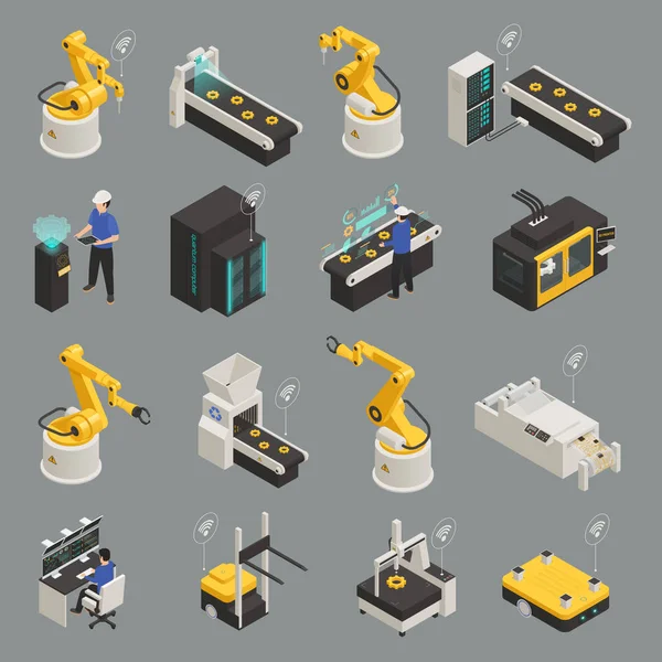 Ensemble d'icônes isométriques de l'industrie intelligente — Image vectorielle