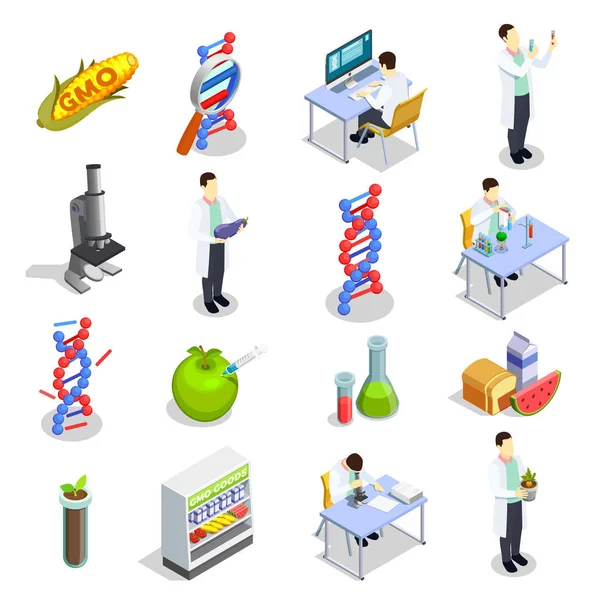 Geneticky modifikované organismy izometrické ikony — Stockový vektor