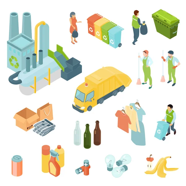 Set di icone isometriche per il riciclaggio dei rifiuti — Vettoriale Stock