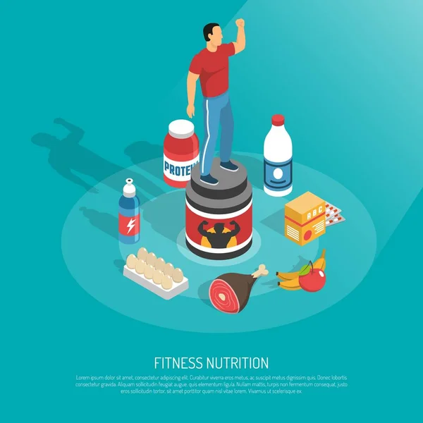 Fitness suplementy żywienia izometryczny plakat — Wektor stockowy
