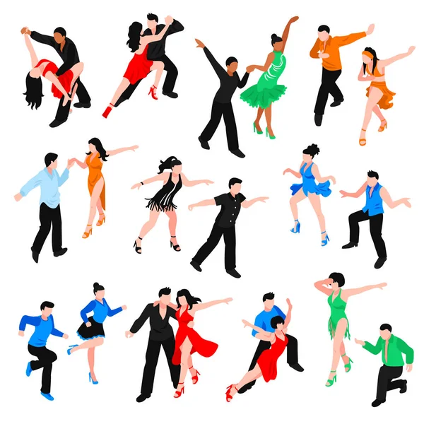 Dances Isometric People Set — Stock Vector