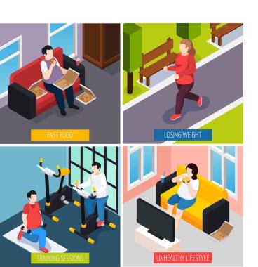 Owerweight insanlar kavramı Icons Set