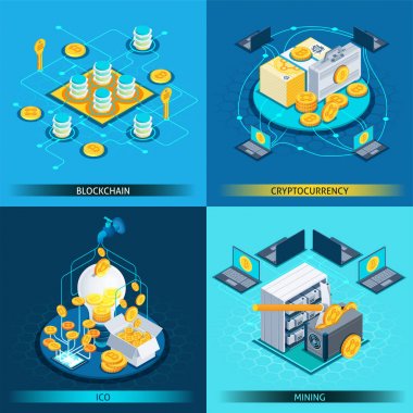 Blockchain Cryptocurrency izometrik tasarım konsepti