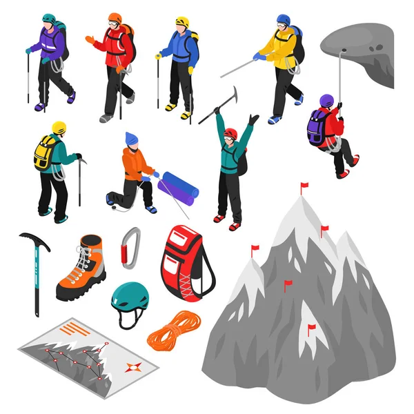 Mountaineering Isometric Set — Stock Vector