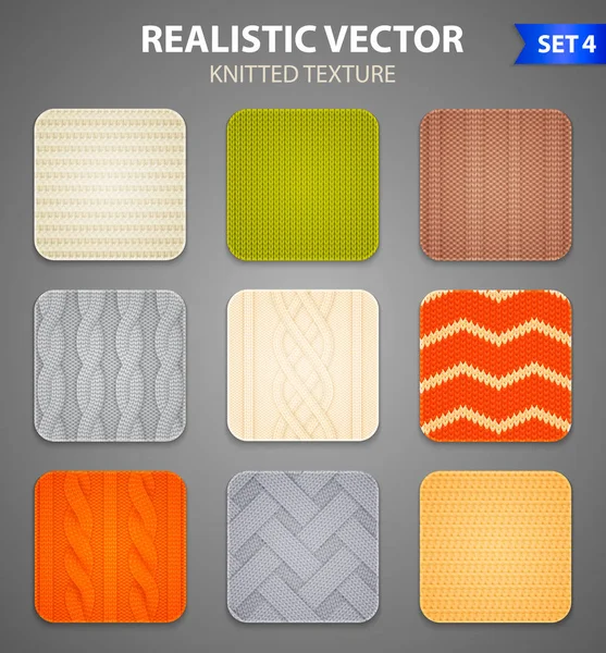 Realistic Knitted Patterns Samples Set — Stock Vector