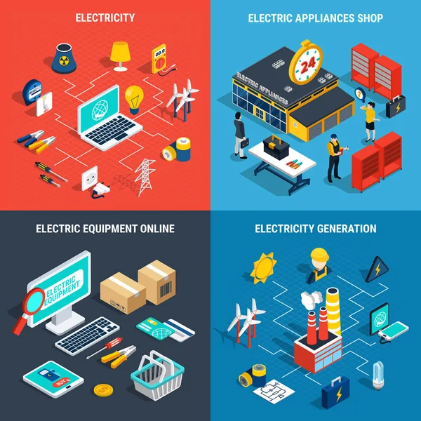Electricity Isometric Concept — Stock Vector