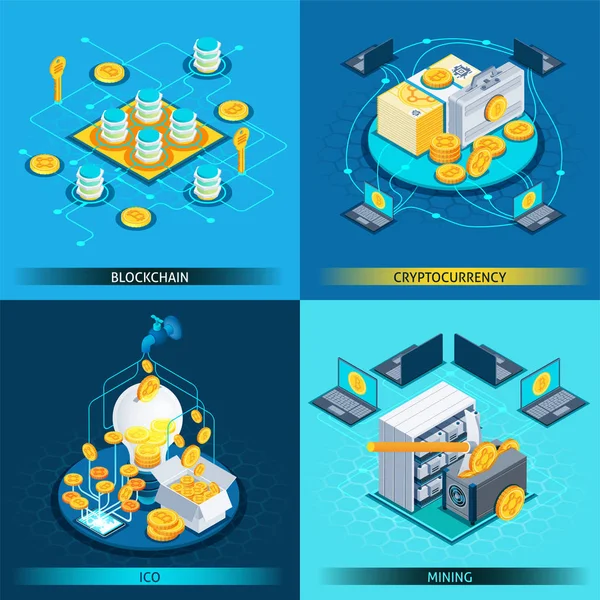 Blockchain Cryptocurrency Isometric Design Concept — Stock Vector