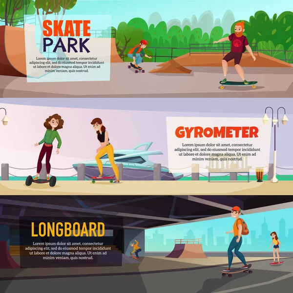 Skateboarding Banners horizontais —  Vetores de Stock