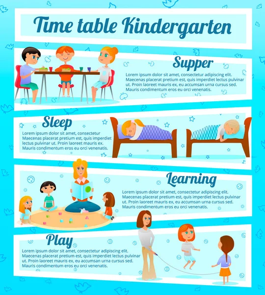 Kindergarten Personajes Infografías — Vector de stock