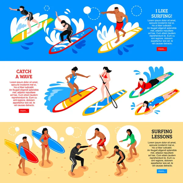 サーフィン等尺性水平方向のバナー — ストックベクタ