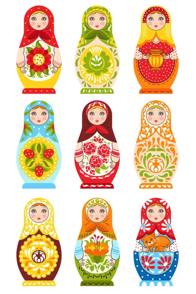 Conjunto de nueve muñecas de anidación de colores — Archivo Imágenes Vectoriales