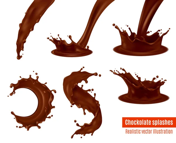 Ensemble réaliste éclaboussures de chocolat — Image vectorielle