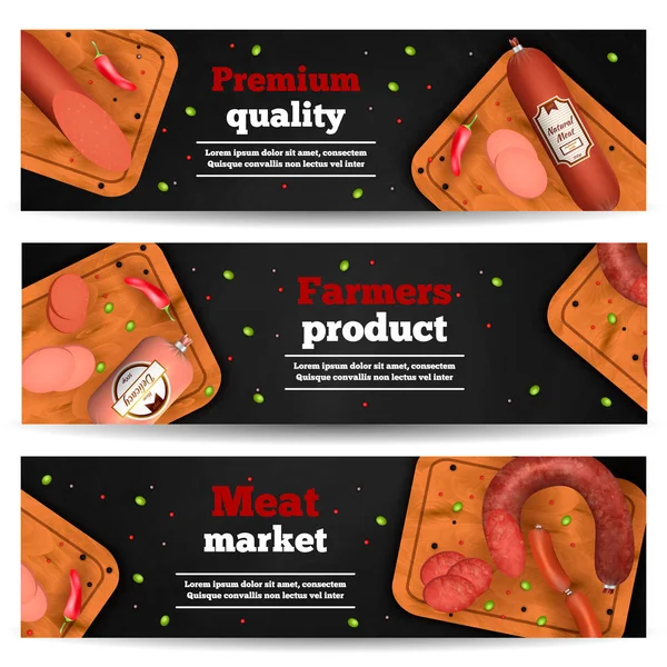 肉市場の水平方向のバナー — ストックベクタ