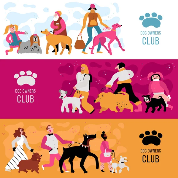 Hond eigenaars horizontale Banners — Stockvector