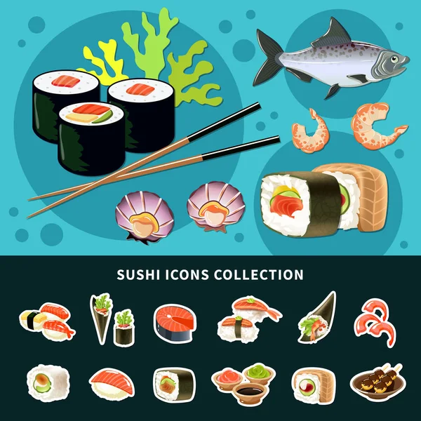 Sushi-Flache Zusammensetzung — Stockvektor