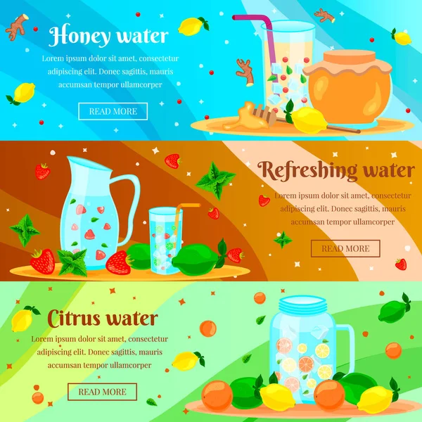 Detox Water platte Banners Set — Stockvector