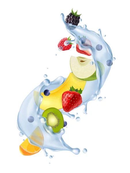 Frutas água respingo realista —  Vetores de Stock