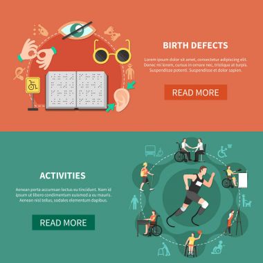 Engelli kişi düz afiş kümesi