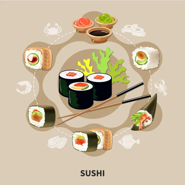 Composición plana de sushi — Vector de stock