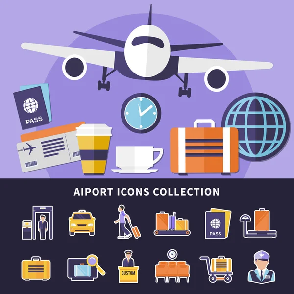 Colección de iconos del aeropuerto — Vector de stock